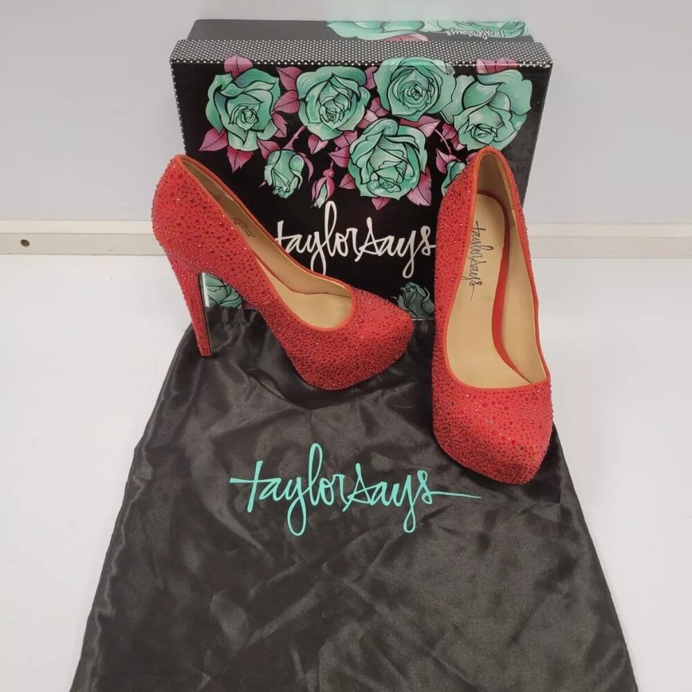 (70711-1) Taylor Say Red Bedazzle D Heels Size - 7.5 US